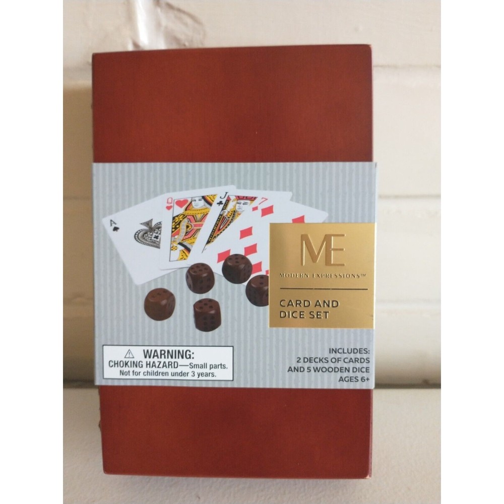 Playing Cards with 6 Wood Dice in Wooden Storage Box